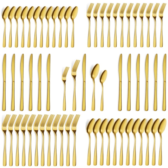 Blidinner 60 Pcs Gold Silverware Set, Stainless Steel Flatware Cutlery Set, Service for 12, Golden Tableware Include Forks Knives Spoons, Utensil Set for Home Kitchen Restaurant, Shiny Gold