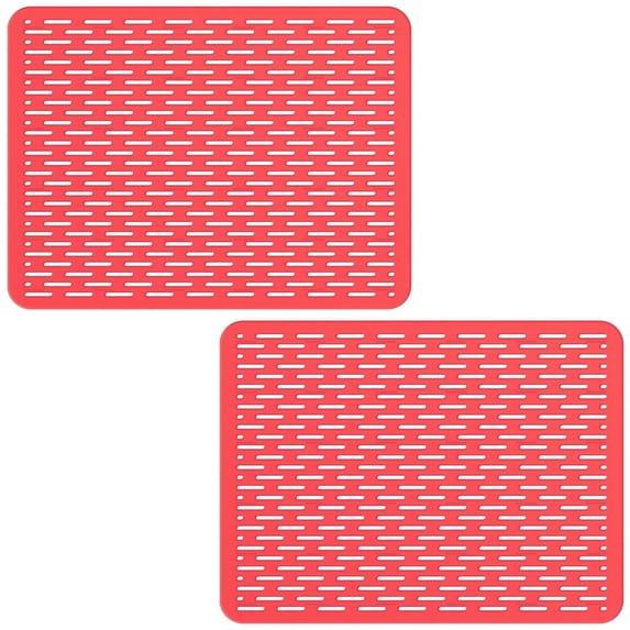 Bligli 15.7x11.8inch Kitchen Sink Mat, PVC Eco-Friendly Bottom Protector with Fast Drain & Anti-Slip, Red