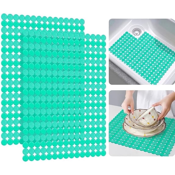 Bligli Round Sink Mats 2-Pack ,Non-Slip PVC Sink Protector, Fits Stainless Steel / Ceramic Sinks,15.7 x 11.8 inch,Fast Draining Dot Design for Kitchen Sink, Green