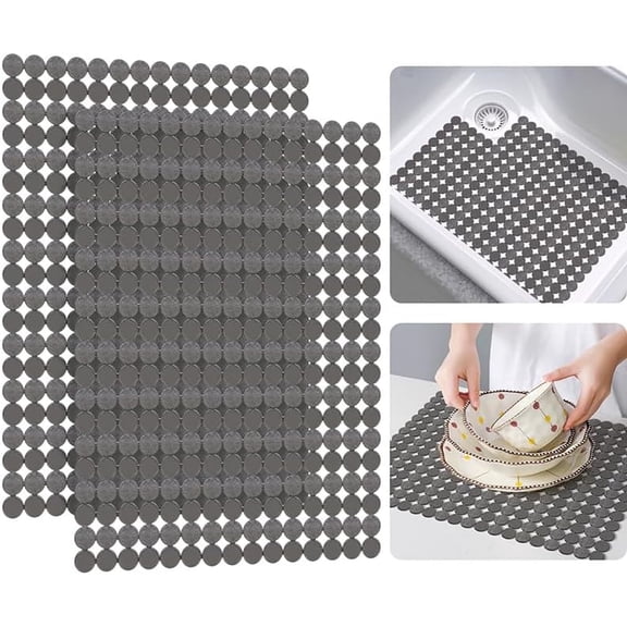 Bligli Round Sink Mats 2-Pack ,Non-Slip PVC Sink Protector, Fits Stainless Steel / Ceramic Sinks,15.7 x 11.8 inch,Fast Draining Dot Design for Kitchen Sink, Grey