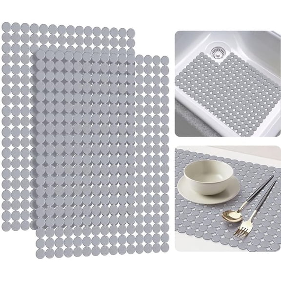 Bligli Round Sink Mats 2-Pack ,Non-Slip PVC Sink Protector, Fits Stainless Steel / Ceramic Sinks,15.7 x 11.8 inch,Fast Draining Dot Design for Kitchen Sink, Solid Grey