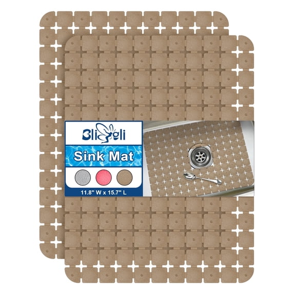 Bligli 2-Pack Sink Mats - 15.7"x11.8" Non-Slip PVC Liners, Quick-Dry Kitchen Protector for Stainless Steel/Ceramic, Dish Drying Mat (Clear Brown)
