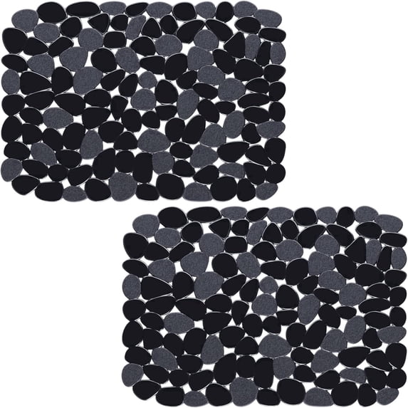 Bligli Pebble Sink Mat 2-Pack - PVC Kitchen Protector for Stainless Steel/Ceramic, Dish Drying Mat for Dishes, 15.7" x 11.8", Black