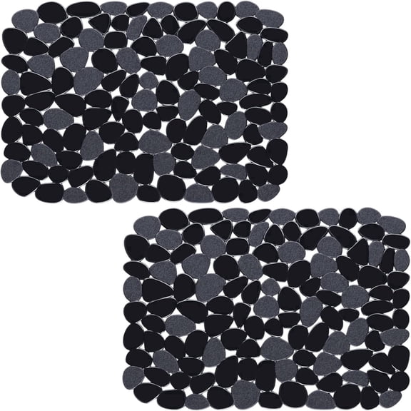 Bligli Pebble Sink Mat 2-Pack - PVC Kitchen Protector for Stainless Steel/Ceramic, Dish Drying Mat for Dishes, 15.7" x 11.8", Black