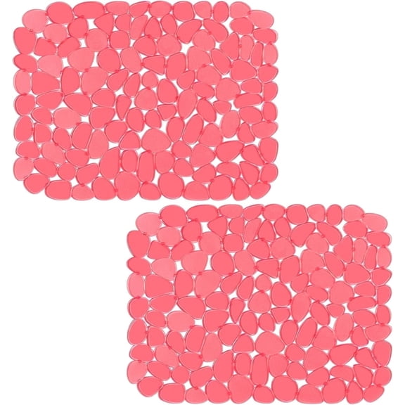 Bligli Pebble Sink Mat 2-Pack - PVC Kitchen Protector for Stainless Steel/Ceramic, Dish Drying Mat for Dishes, 15.7" x 11.8", Red