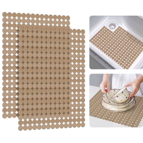 Bligli Round Sink Mats 2-Pack ,Non-Slip PVC Sink Protector, Fits Stainless Steel / Ceramic Sinks,15.7 x 11.8 inch,Fast Draining Dot Design for Kitchen Sink, Brown