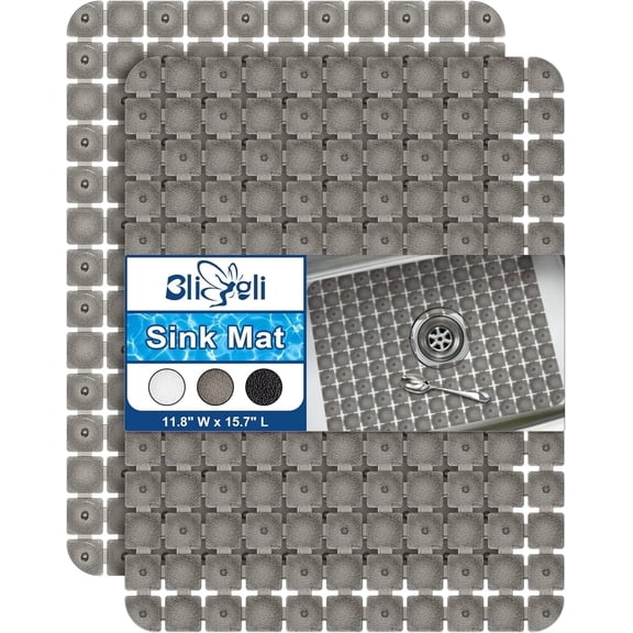 Bligli 2-Pack Sink Mats - 15.7"x11.8" Non-Slip PVC Liners, Quick-Dry Kitchen Protector for Stainless Steel/Ceramic, Dish Drying Mat (Grey)