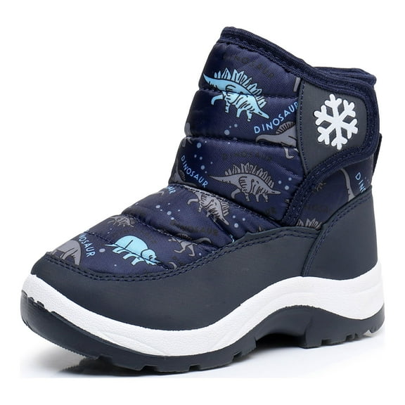 Blikcon Boys Girls Snow Boots Water Resistance Cold Weather Winter Boots (Color : NavyDinosaur, Size : 12 Little Kid)