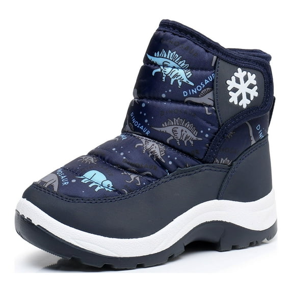 Blikcon Boys Girls Snow Boots Water Resistance Cold Weather Winter Boots (Color : NavyDinosaur, Size : 5 Toddler)