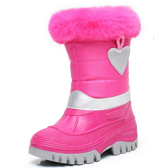 Blikcon Boys Girls Insulated Waterproof Mid Calf Winter Snow Boots(Color : Peach, Size : 1 Little Kid)