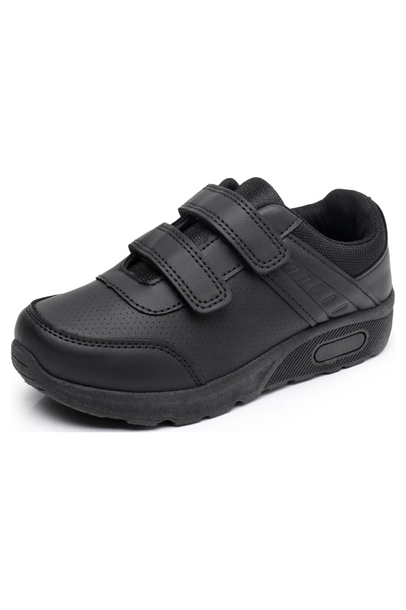 Boys School Uniform Dress Shoe Loafer Shoes Double Hook and Loop (Color : Black, Size : 3 Little Kid)