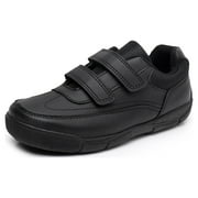 Blikcon Boys School Uniform Dress Shoe Loafer Shoes Double Hook and Loop (Color : Black, Size : 3 Little Kid)