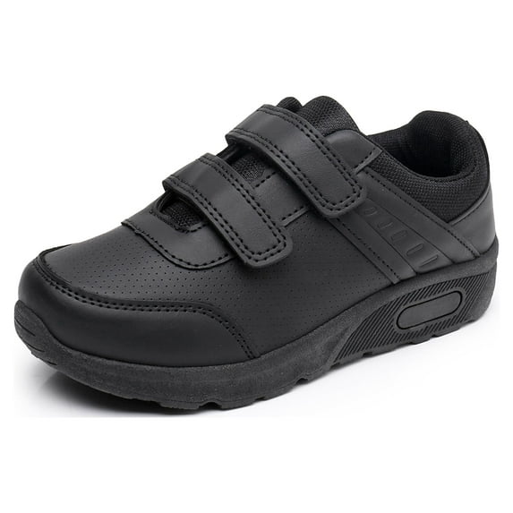 Blikcon Boys School Uniform Dress Shoe Loafer Shoes Double Hook and Loop (Color : Black, Size : 6 Big Kid)