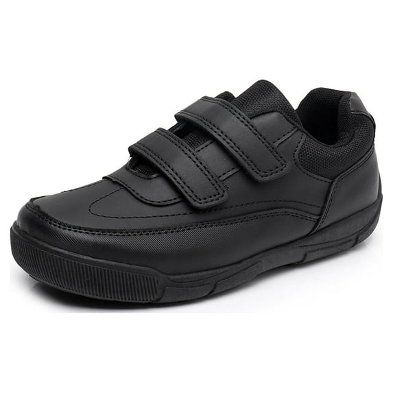 Blikcon Boys School Uniform Dress Shoe Loafer Shoes Double Hook and Loop (Color : Black, Size : 6 Big Kid)