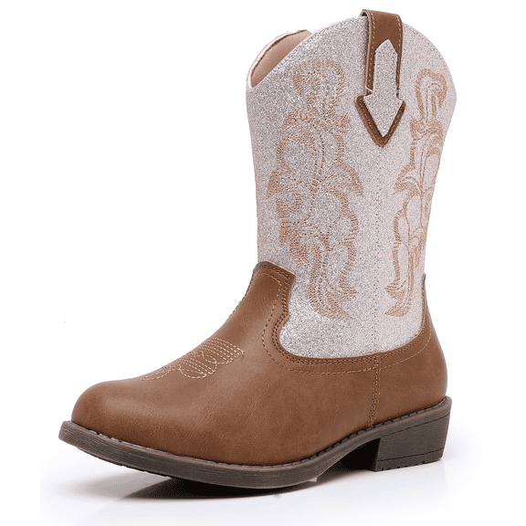 Blikcon Kids Cowboy Boots Girls Mid Calf Sparkly Glitter Western Cowgirl Boots Side Zipper (Toddler/Little Kid/Big Kid)