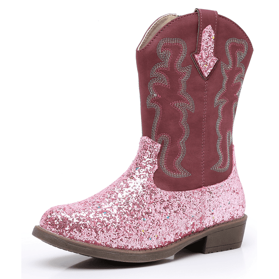 Blikcon Kids Cowboy Boots Girls Mid Calf Sparkly Glitter Western Cowgirl Boots Side Zipper (Toddler/Little Kid/Big Kid)