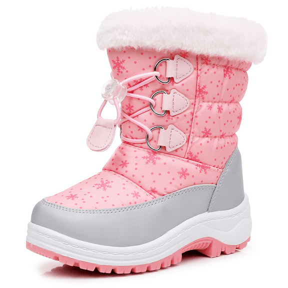 Blikcon Girls Waterproof Snow Boots with Faux Fur – Warm Winter Boots with Drawstring Closure & Non-Slip Sole