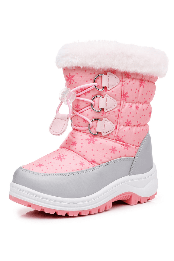 Girls Waterproof Snow Boots with Faux Fur – Warm Winter Boots with Drawstring Closure & Non-Slip Sole