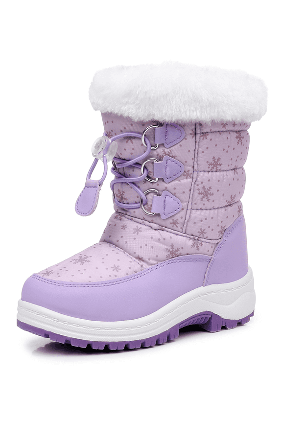 Girls Waterproof Snow Boots with Faux Fur – Warm Winter Boots with Drawstring Closure & Non-Slip Sole