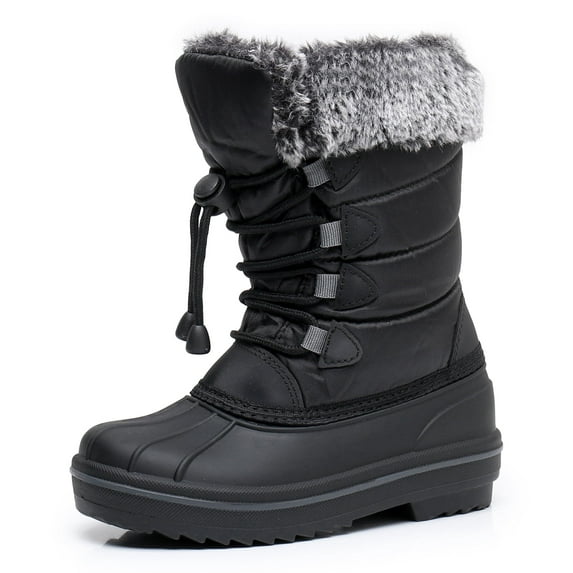 Blikcon Kids Boys & Girls Faux Fur-Lined Waterproof Winter Snow Boots (Color : BlackGrey, Size : 10 Toddler)