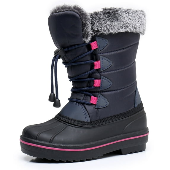 Blikcon Kids Boys & Girls Faux Fur-Lined Waterproof Winter Snow Boots (Color : NavyGrey, Size : 3 Little Kid)