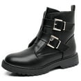 thumbnail image 1 of Blikcon Kids Girls Combat Ankle Boots Lace up Inner Zipper Fashion Booties (Color: Black, Size: 1 Little Kid), 1 of 8