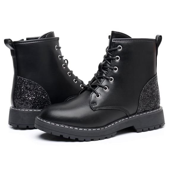 Blikcon Kids Girls Combat Ankle Boots Lace up Inner Zipper Fashion Booties (Color : Black, Size : 13 Little Kid)