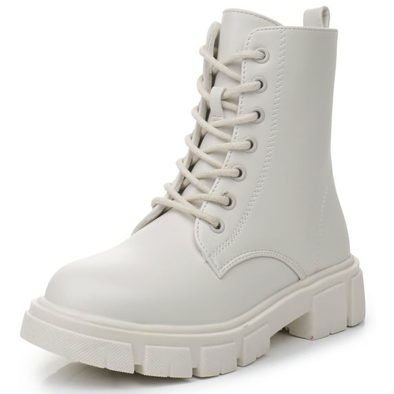 Blikcon Kids Little Big Girls Bettyy Fashion Boots Lace up and Side Zipper Booties (Color : White, Size : 11.5 Little Kid)