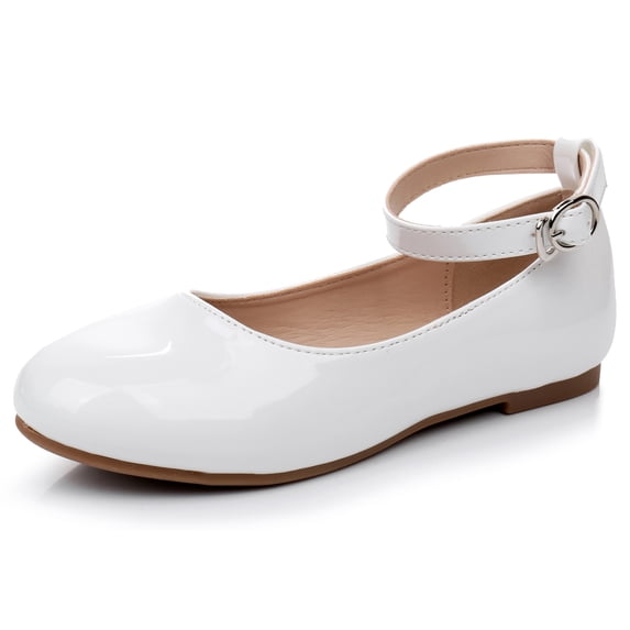 Blikcon Toddler/Little Kid Girl's Mary Jane Princess Wedding Party Ballerina Flat Shoes (Color : White, Size : 13 Little Kid)