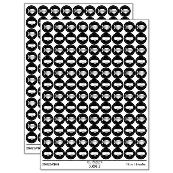 Blimp Dirigible Zeppelin Airship Silhouette 200+ Round Stickers - Black - Matte Finish - 0.50" Size