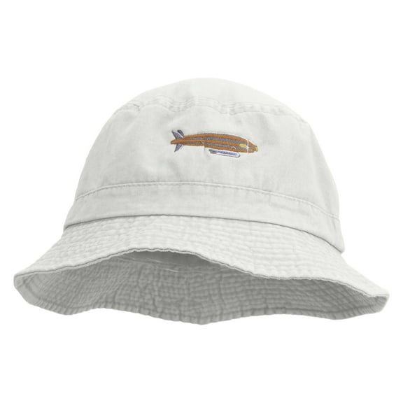 Blimp Illustration Embroidered Big Size Washed Bucket Hat - White XL-2XL