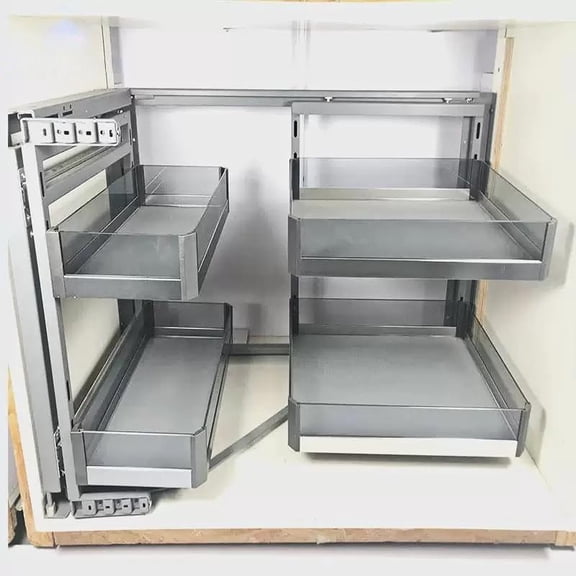 Blind Corner Cabinet,14-Inch Opening Pull-Out Basket, Corner Optimizer, 2 Tiers Swing Tray, Left Or Right Handed Open, Stainless Steel, with Simple Assembly, for Home Kitchen