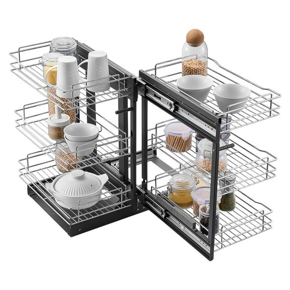 Blind Corner Cabinet Organizer - 3 Tier Pull Out Shelf, Chrome Kitchen Basket Storage, Tier 6