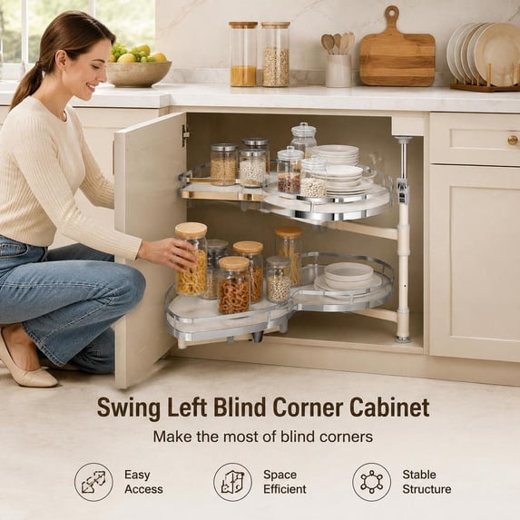 Blind Corner Cabinet Organizer, Left Swing, Pull Out Storage, 2 Tier ...