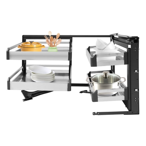 Blind Corner Cabinet Pull Out Organizer, 2 Tier Kitchen Corner Cabinet Pull Out Right Chrome BlindCorner Soft Close, for 15 Inch Open Organizer for Kitchen Cabinets