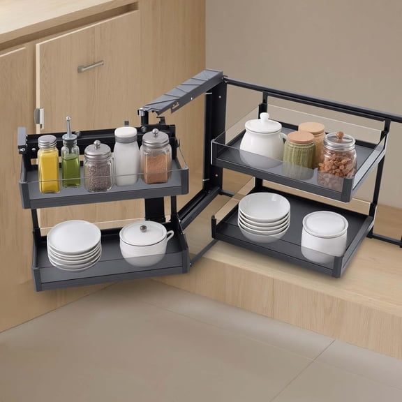 Blind Corner Cabinet Pull Out,Kitchen Corner Cabinet Pull Out with Left Or Right Handed Open,270° Access,Adjustable & Removable Basket,Blind Soft Close