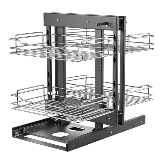 Blind Corner Pull Out Organizer, 15" Kitchen Cabinet Organizer, 2 Tier 4 Shelf, Chrome Steel, Left/Right Open, Slide Out Storage