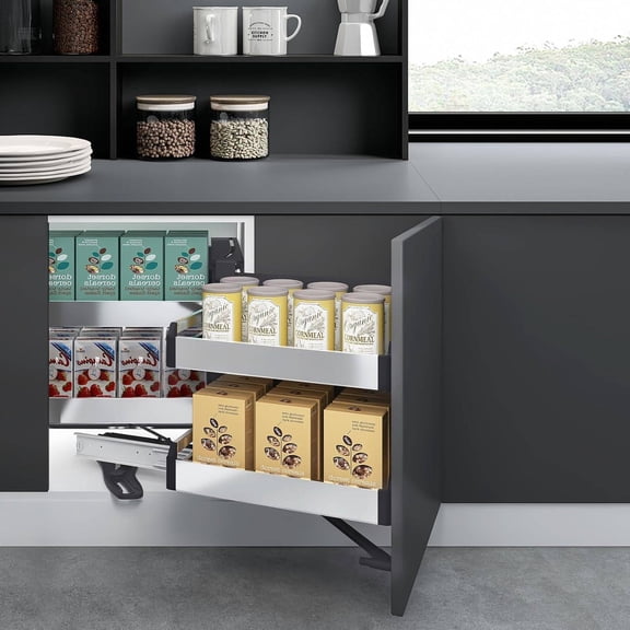 Blind Corner Pull Out Organizer for Kitchen Cabinet, 2-Tier Rotating Slide-Out Shelves, Right-Hand Mount
