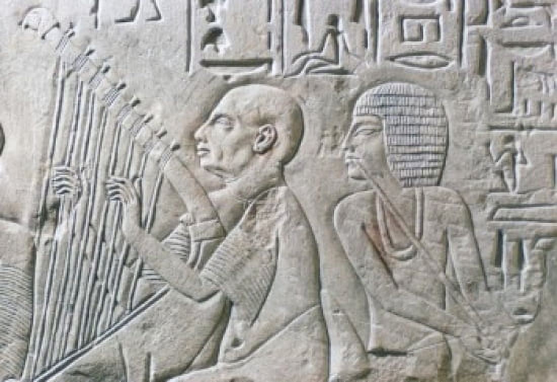 Blind Harpist and Flutist Egyptian Art Canvas Art - (24 x 36)