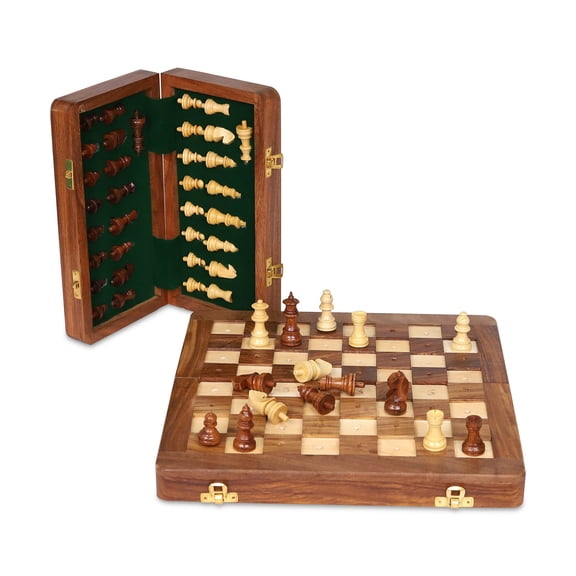Blind / Low Vision Chess Set Rosewood | Foldable / Travel Series with Extra Queen 10" and 12" Chess Board, Gift, Visually Impaired Chess