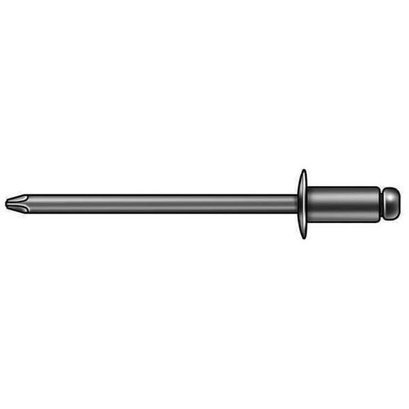 Blind Rivet, Dome Head, 1/4 in Dia., 27/32 in L, Stainless Steel Body, 100 PK