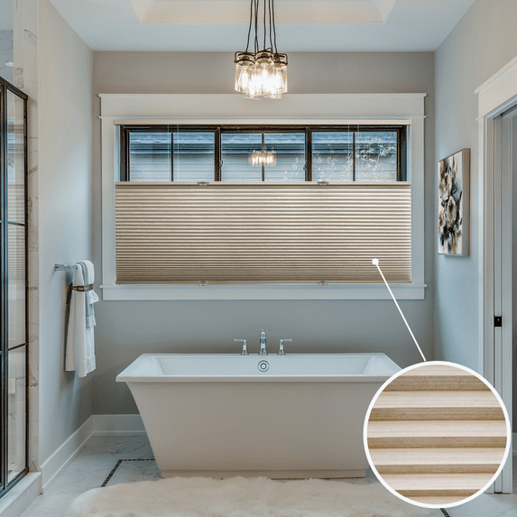 BlindsAvenue Cordless Top Down Bottom Up Cellular Honeycomb Shade, 9/16" Single Cell, Blackout, Designer Print Stone, Size: 59.5" W x 48" H