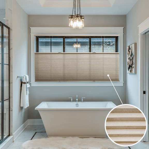 BlindsAvenue Cordless Top Down Bottom Up Cellular Honeycomb Shade, 9/16" Single Cell, Light Filtering, Designer Print Stone, Size: 35" W x 72" H