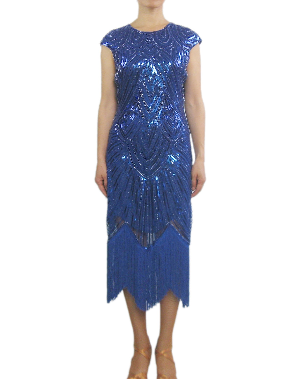 Whitewed Bling 1920's Art Deco Great Gatsby Flapper Charleston Evening Dresses Blue, Women's, Size: 4-6