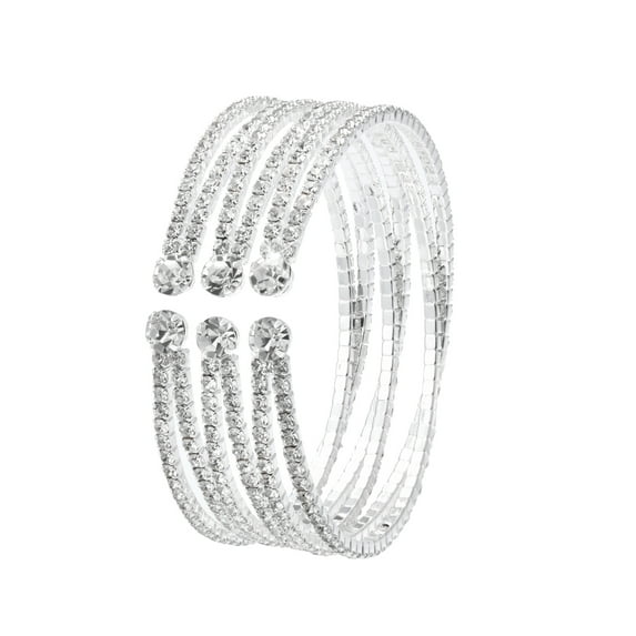 Bling 6 Rows Layered Bridal Crystal Rhinestone Cuff Bracelet Adjustable Silver Bangle for Women Jewelry Wedding Formal Prom Cocktail Party
