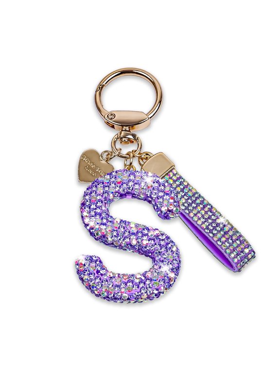 Bling Alphabet Keychain for Women Girls - Alloy Initial Letter (A-Z) Keychain with Sparkly Rhinestones, Cute Keychain Charms
