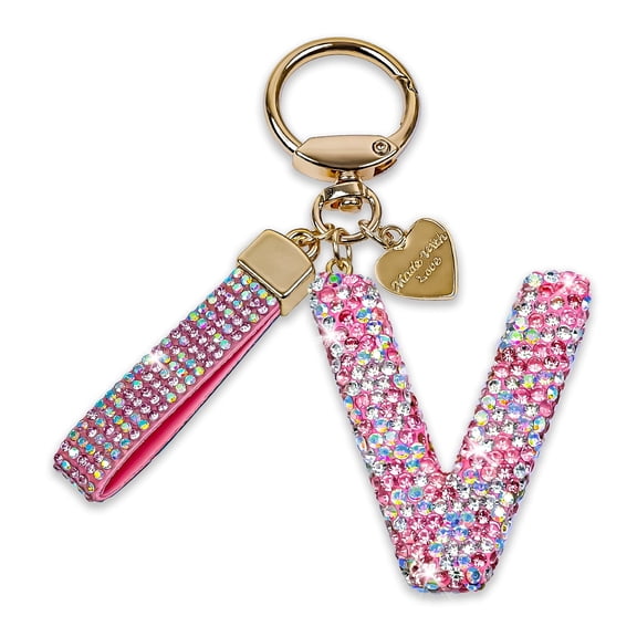 Bling Alphabet Keychain for Women Girls - Alloy Initial Letter (A-Z) Keychain with Sparkly Rhinestones, Cute Keychain Charms
