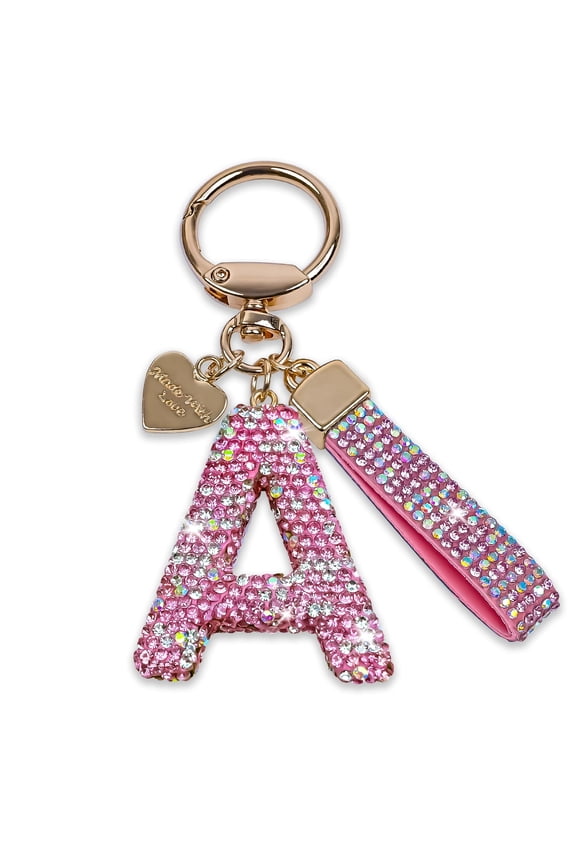 Bling Alphabet Keychain for Women Girls - Alloy Initial Letter (A-Z) Keychain with Sparkly Rhinestones, Cute Keychain Charms
