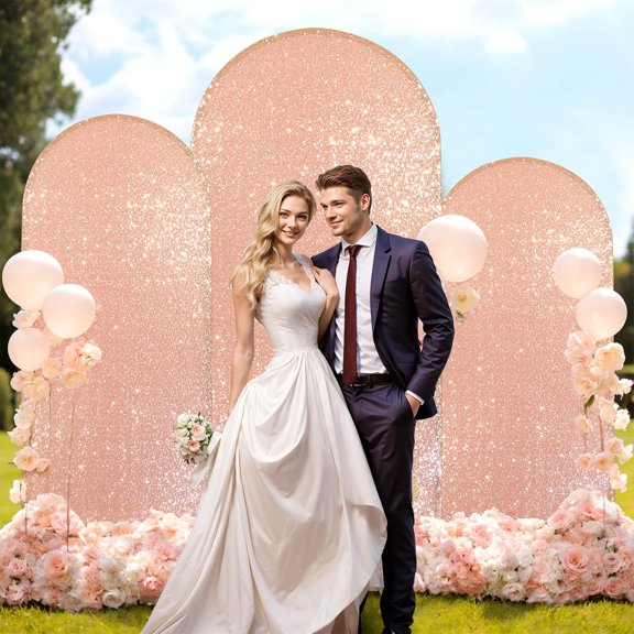 Bling Arch Backdrop Cover,Reusable Spandex Bling Wedding Arch Stand Cover with Zipper, Round Top Fitted Backdrop Cover for Birthday Party Ceremony Banquet Decoration