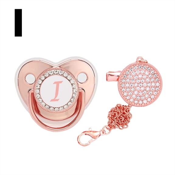 Bling Baby Pacifier with Pacifier Clips BPA Free and Anti-dust Cover Rose Gold A-Z(Rose Gold) (A, Gold)
